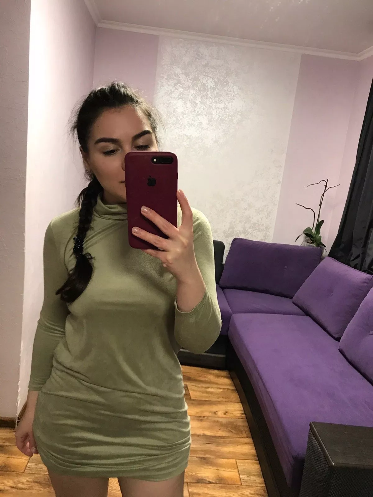 Selfie in green dress