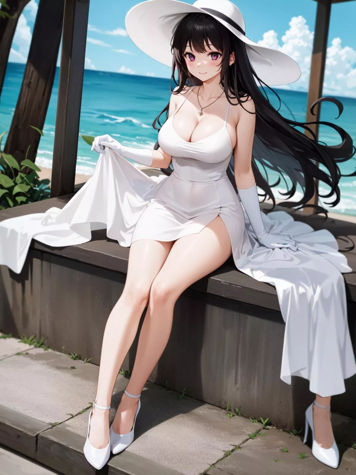 White Dress & Sunhat