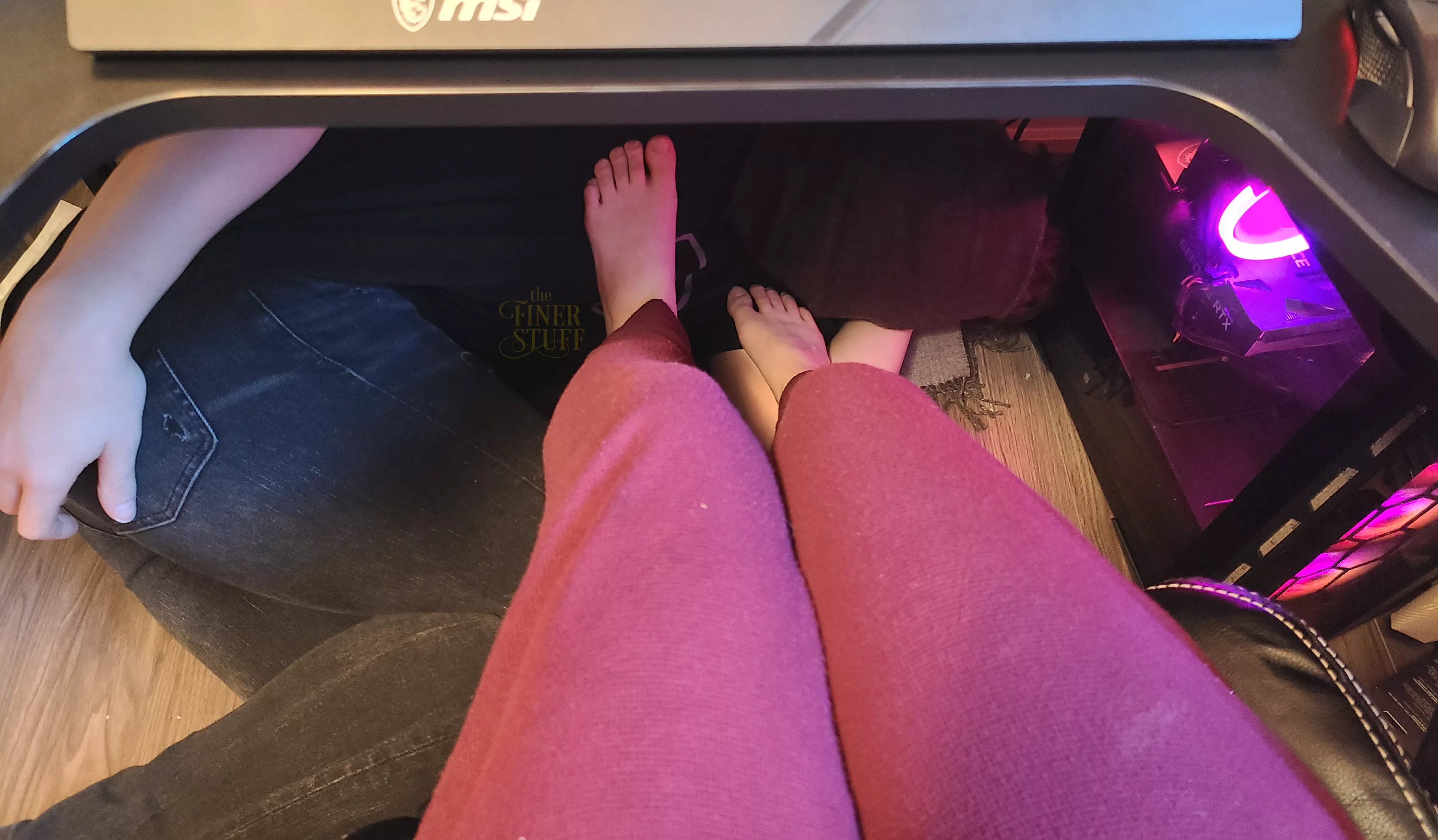 A sub under the desk is the best way to keep my feet warm in the winter!