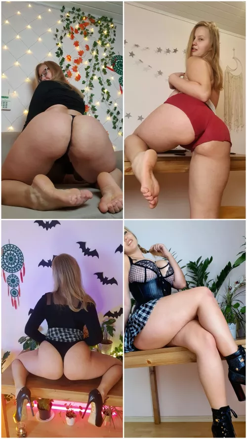 And here's a special collage of what makes up the fact that I'm a thick, curvy girl - that is, my big, juicy butt and massive, strong thighs. Kisses. Enjoy.