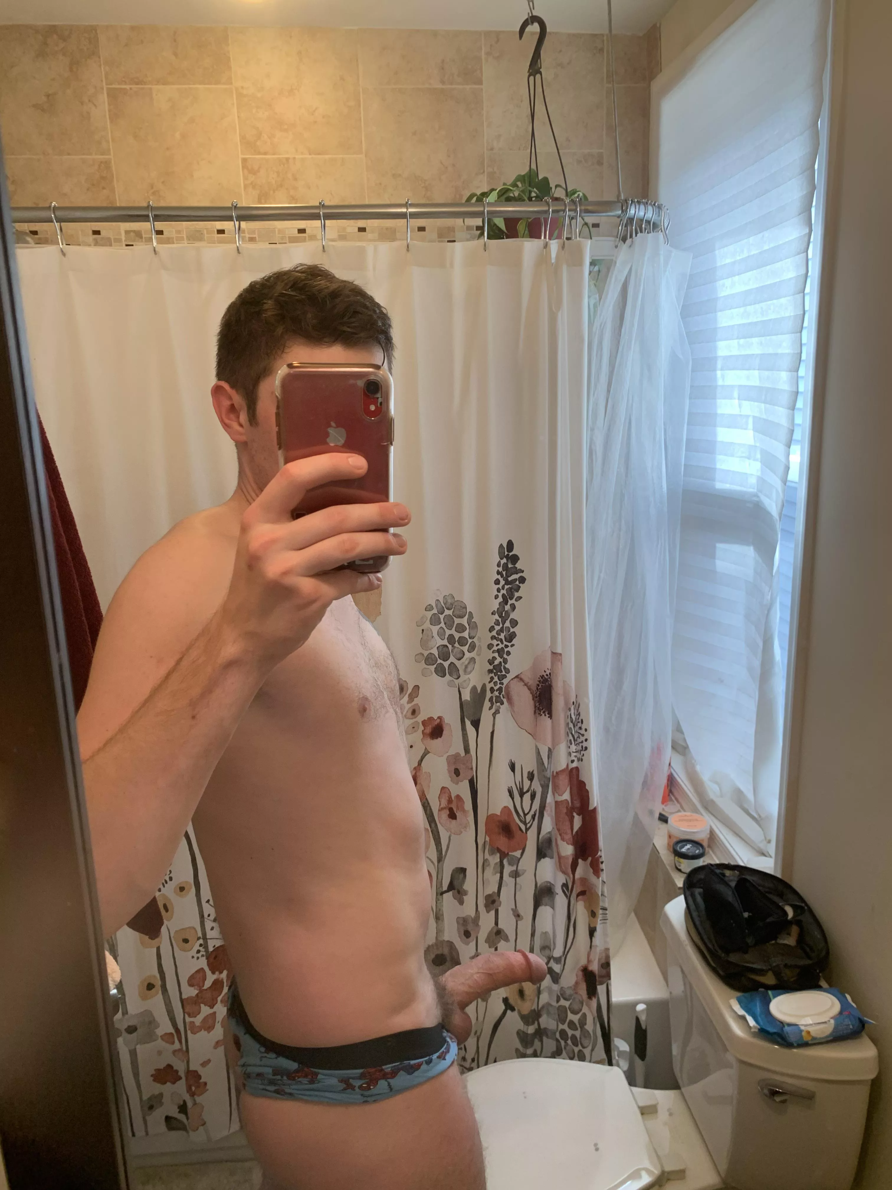 Not even fully hard, wanna suck it?