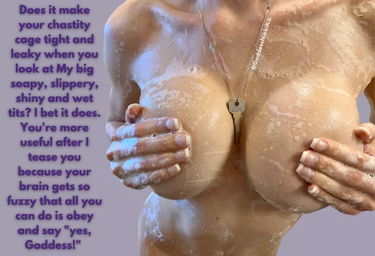 How does your chastity cage feel? You're so much more useful when you're horny and dumb from My tease and denial. | Chastity Caption by FemDom Goddess Nikki Kit