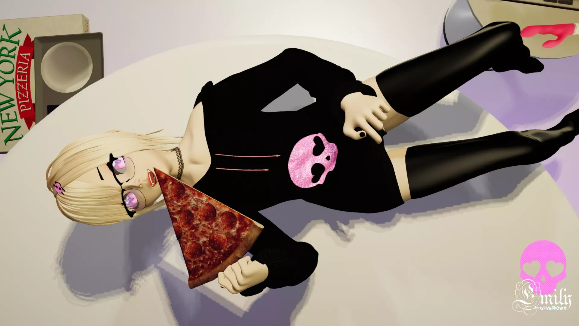 Photo of me eating pizza not a dick. Space, 22.02.23 https://chaturbate.com/emyliveshow