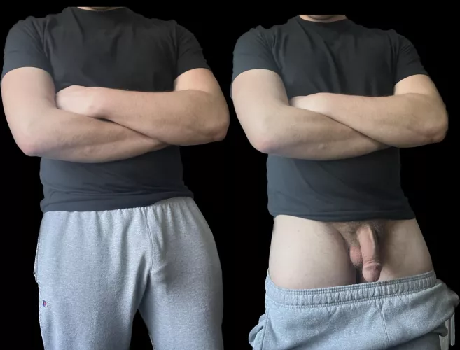 The bulge in grey sweatpants vs the cock and balls that make the bulge (25)