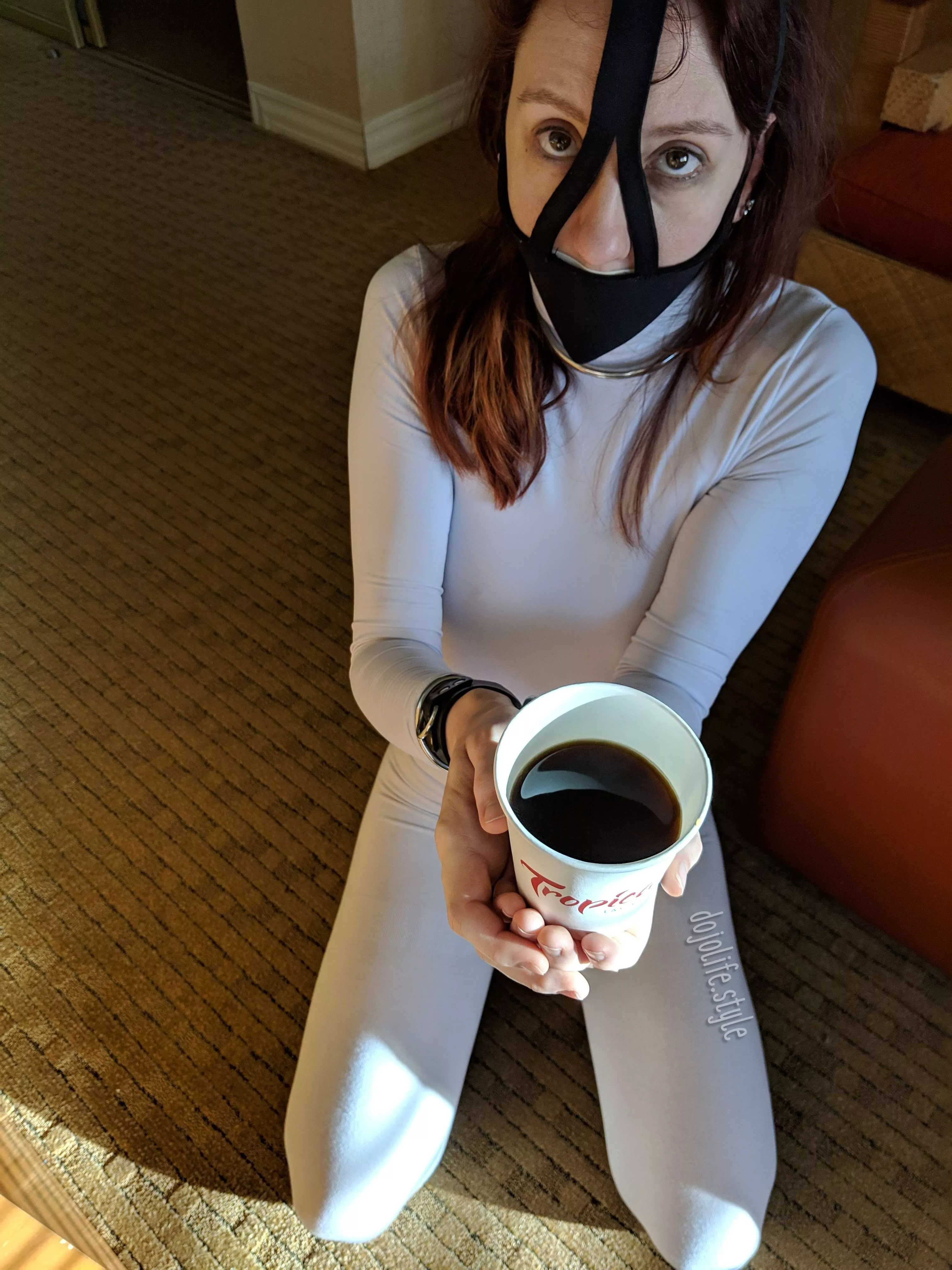 this is how I serve Sir's coffee in the morning. black, gagged, and my legs spread.