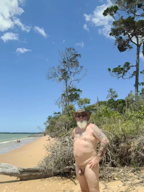 Enjoying a rare visit to the closest nude beach to me at Dundowran near Hervey Bay.