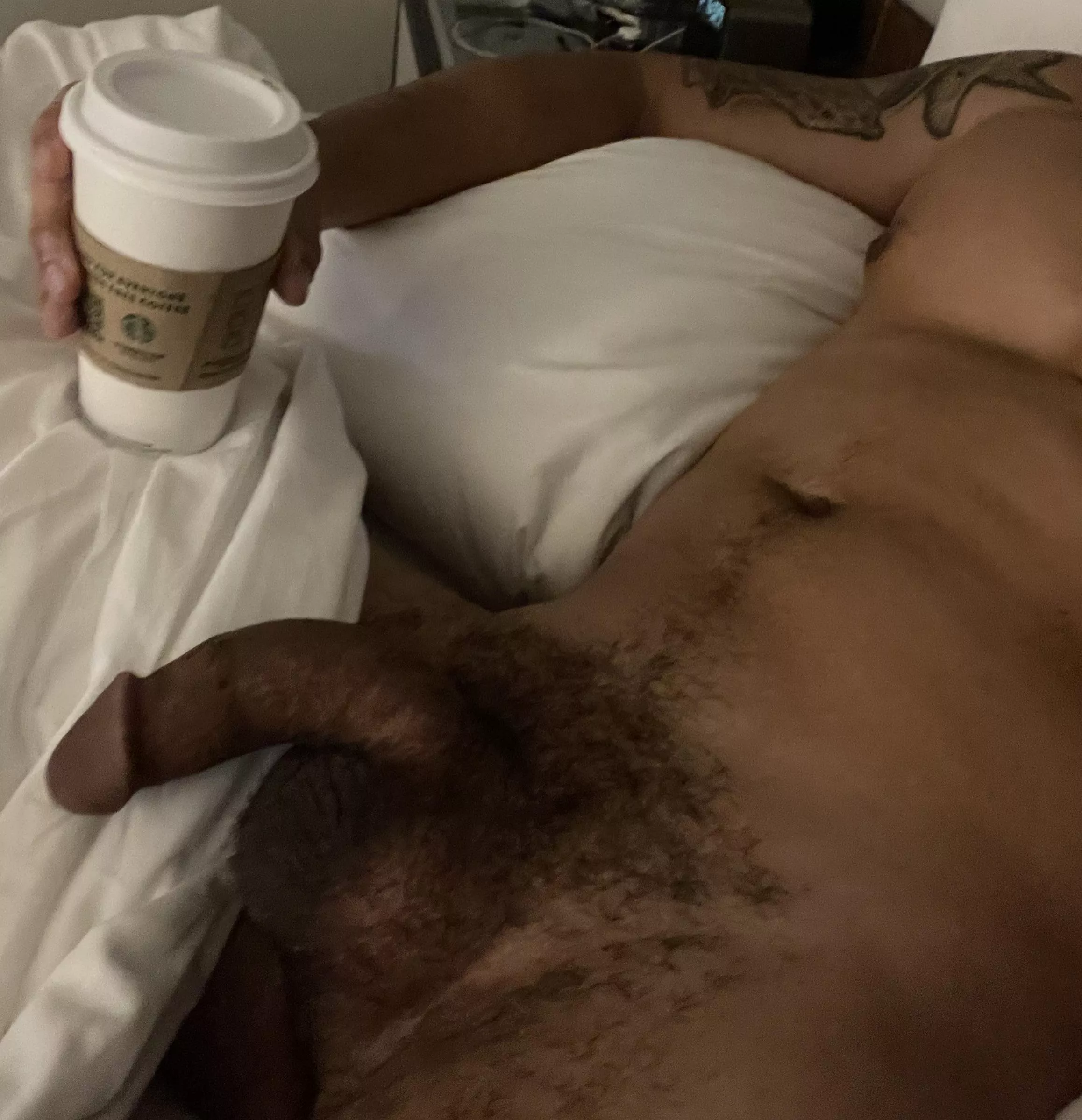 Hotel room lounging with it all hanging out