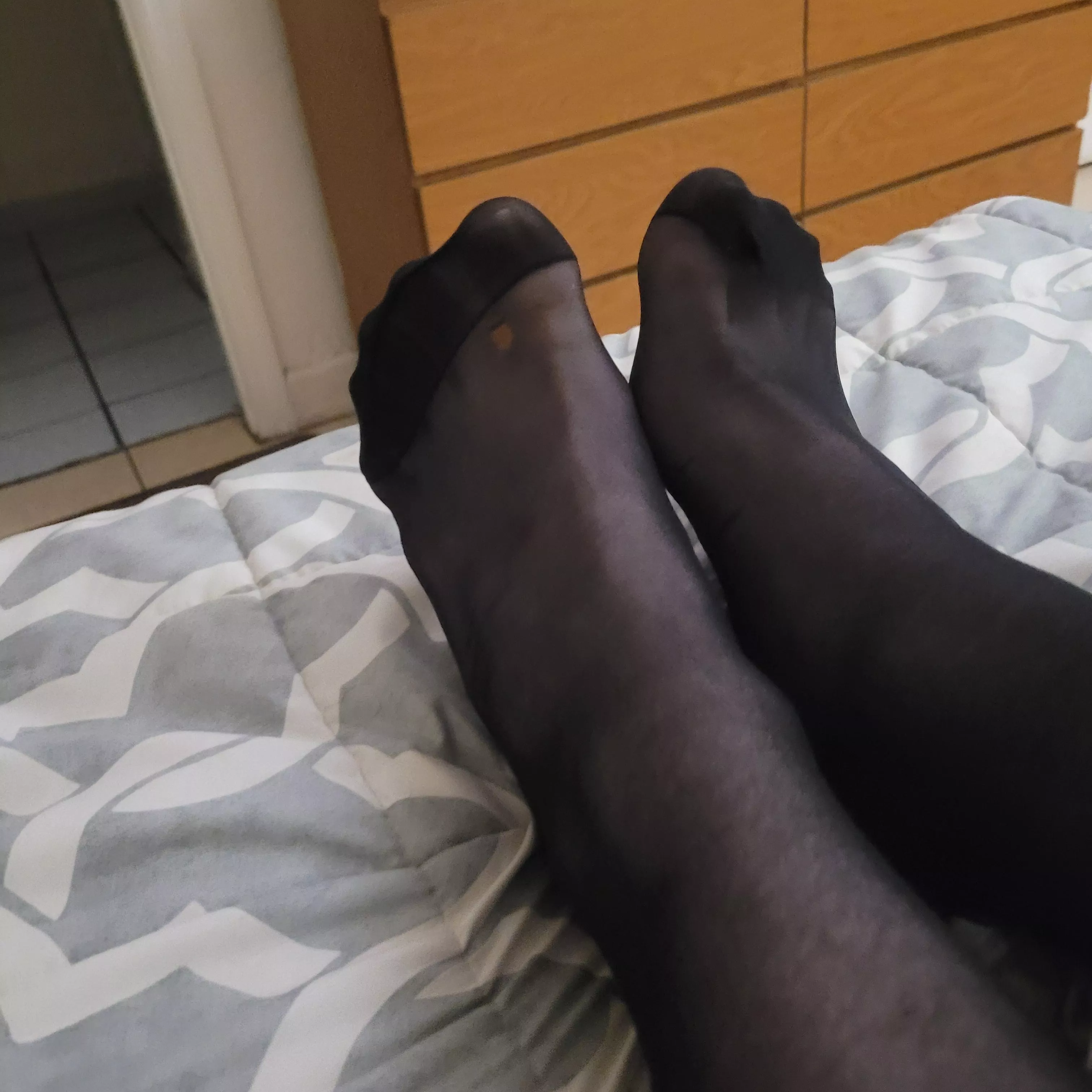 My pantyhose feet waiting to be covered in your hot sticky cream
