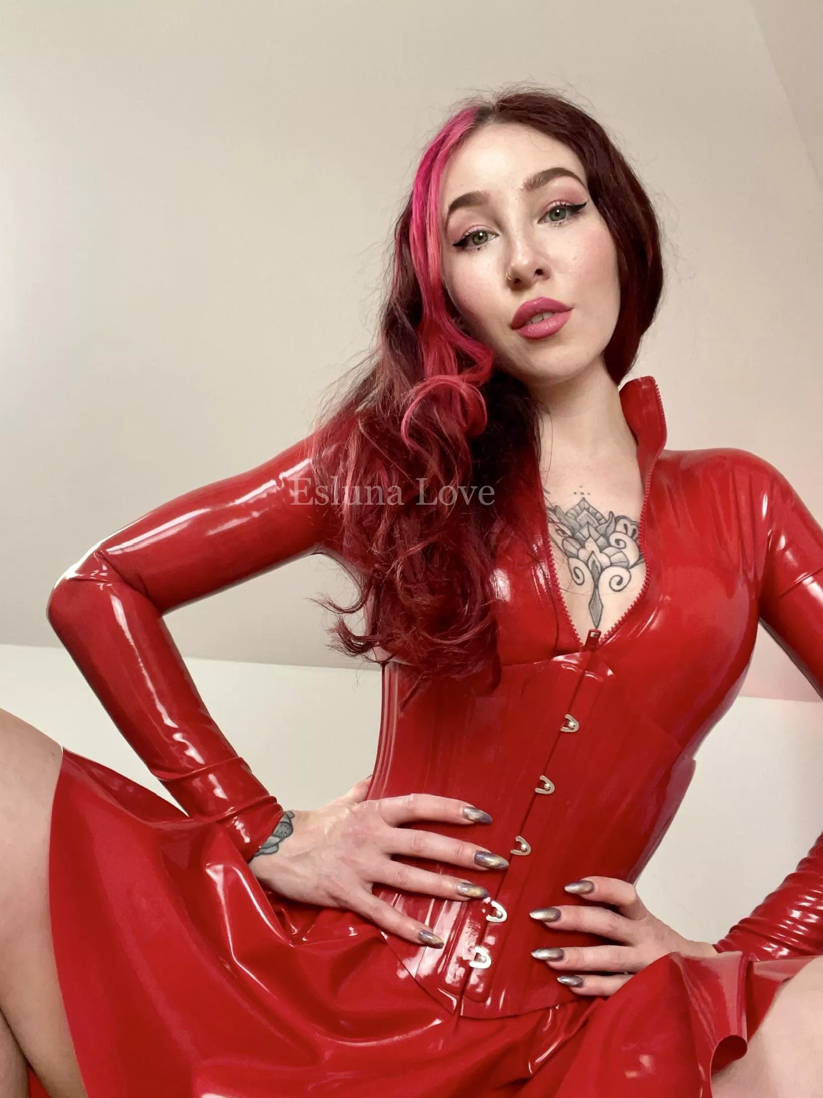Red latex corset