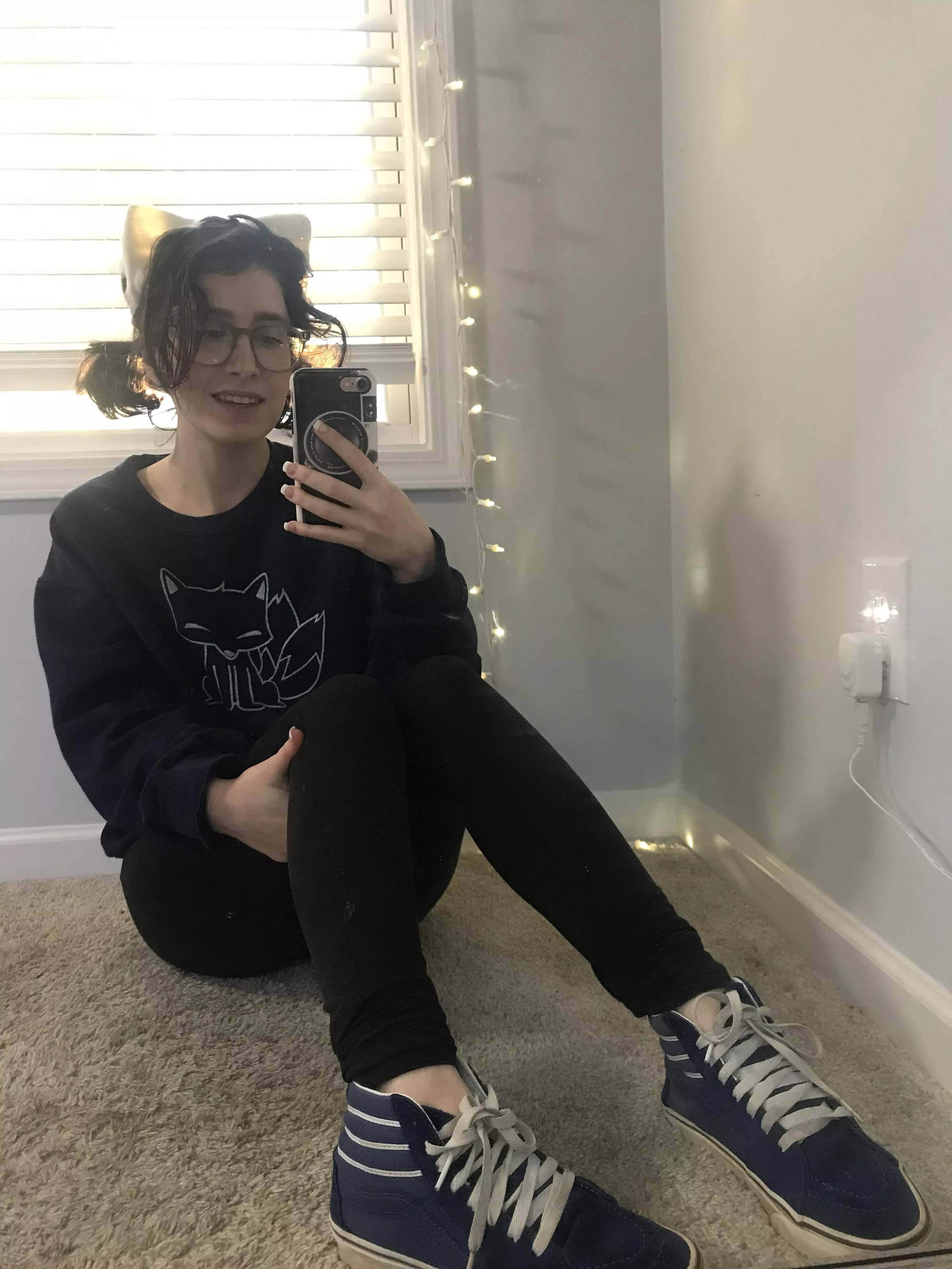 Awkward smile selfie with no socc