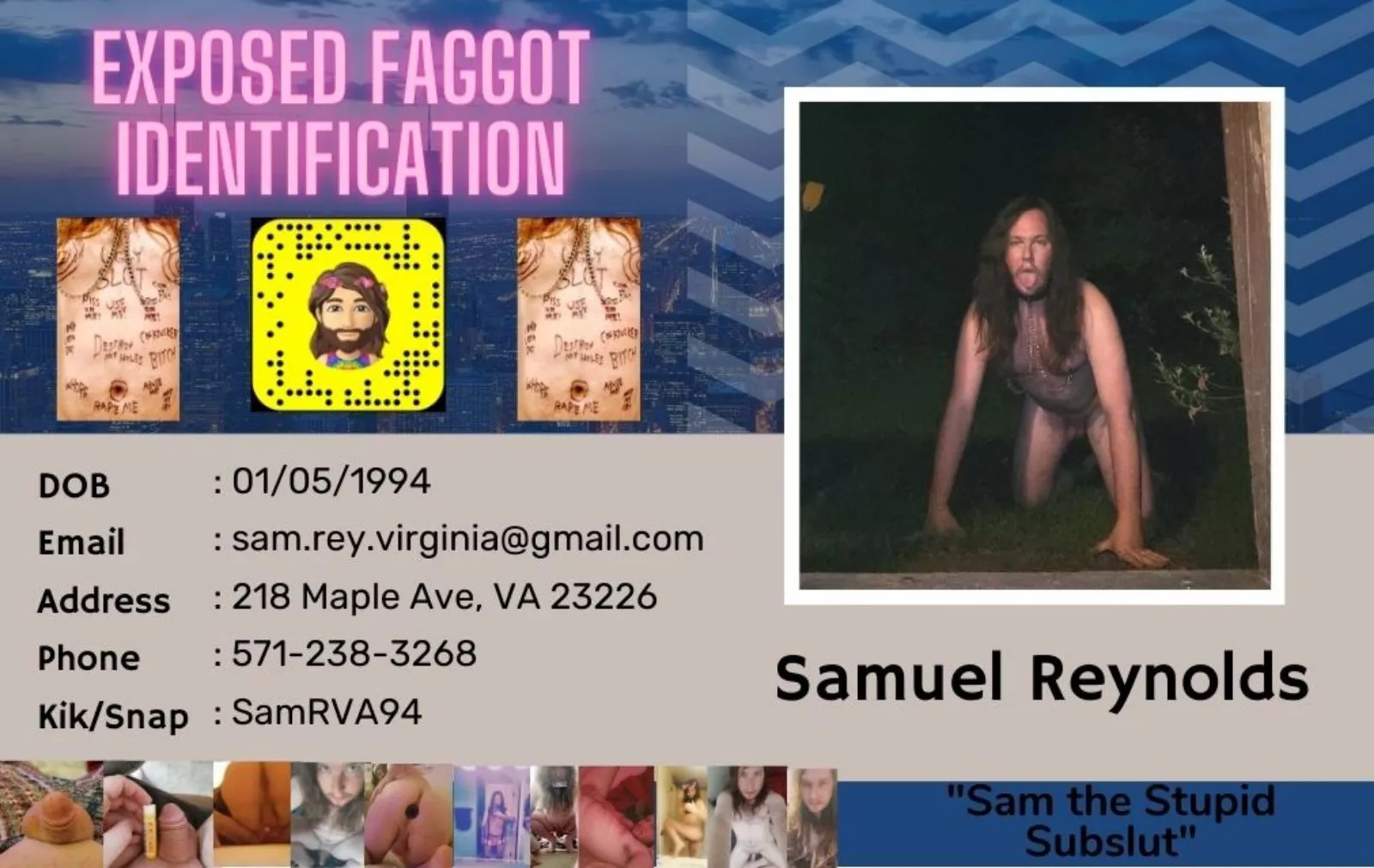 Stupid subslut ready to serve all superior men! Humiliate and degrade me. I'll do anything online or in real life. SamRVA94