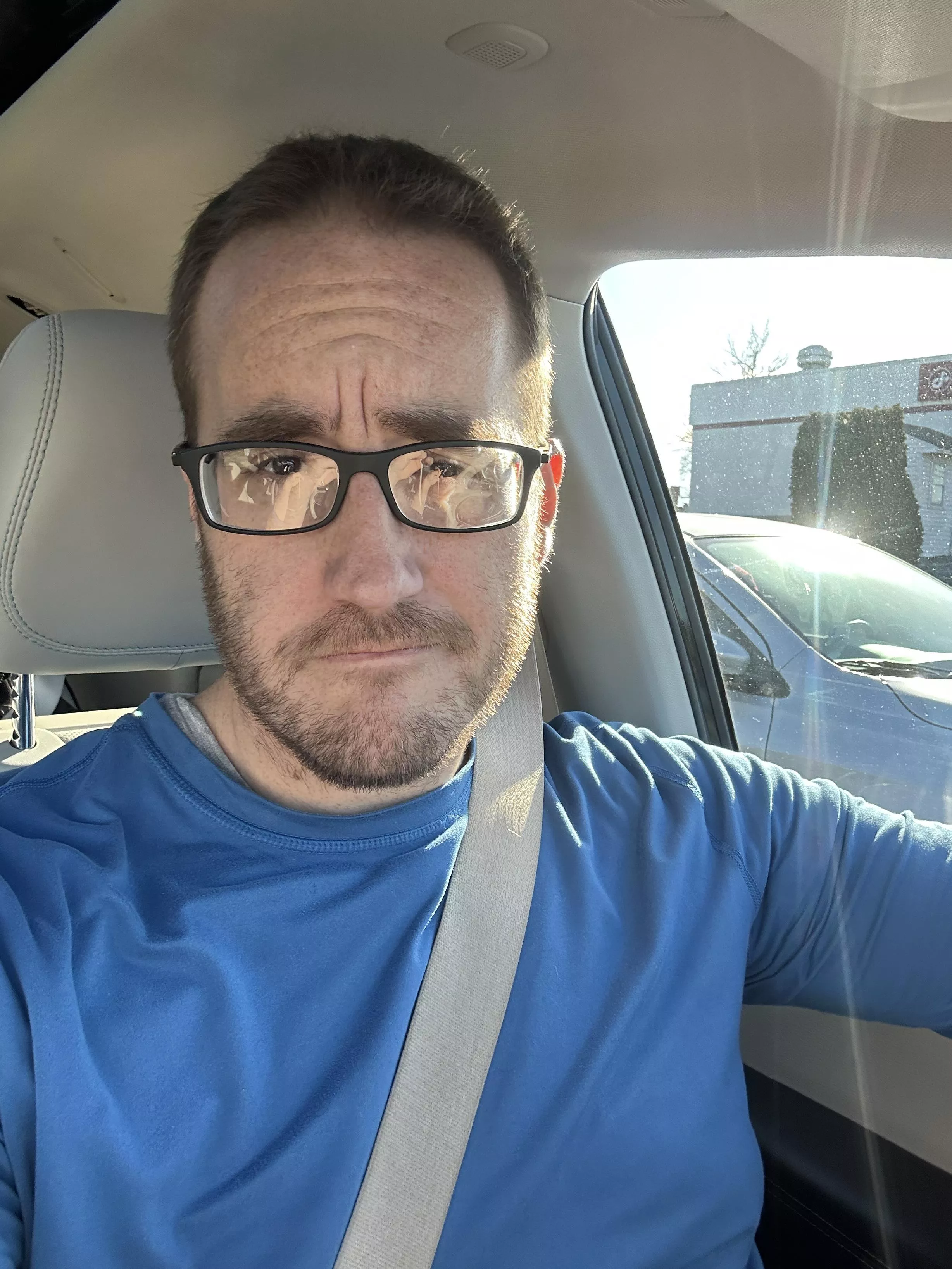 Fresh haircut and new minivan dad vibes.