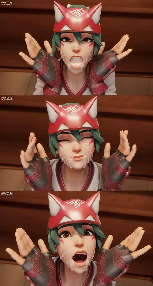 Kiriko having a quick snack before a match. (Auxtasy)