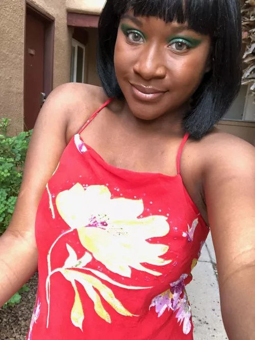 Red dress and green eyeshadow today! [F]