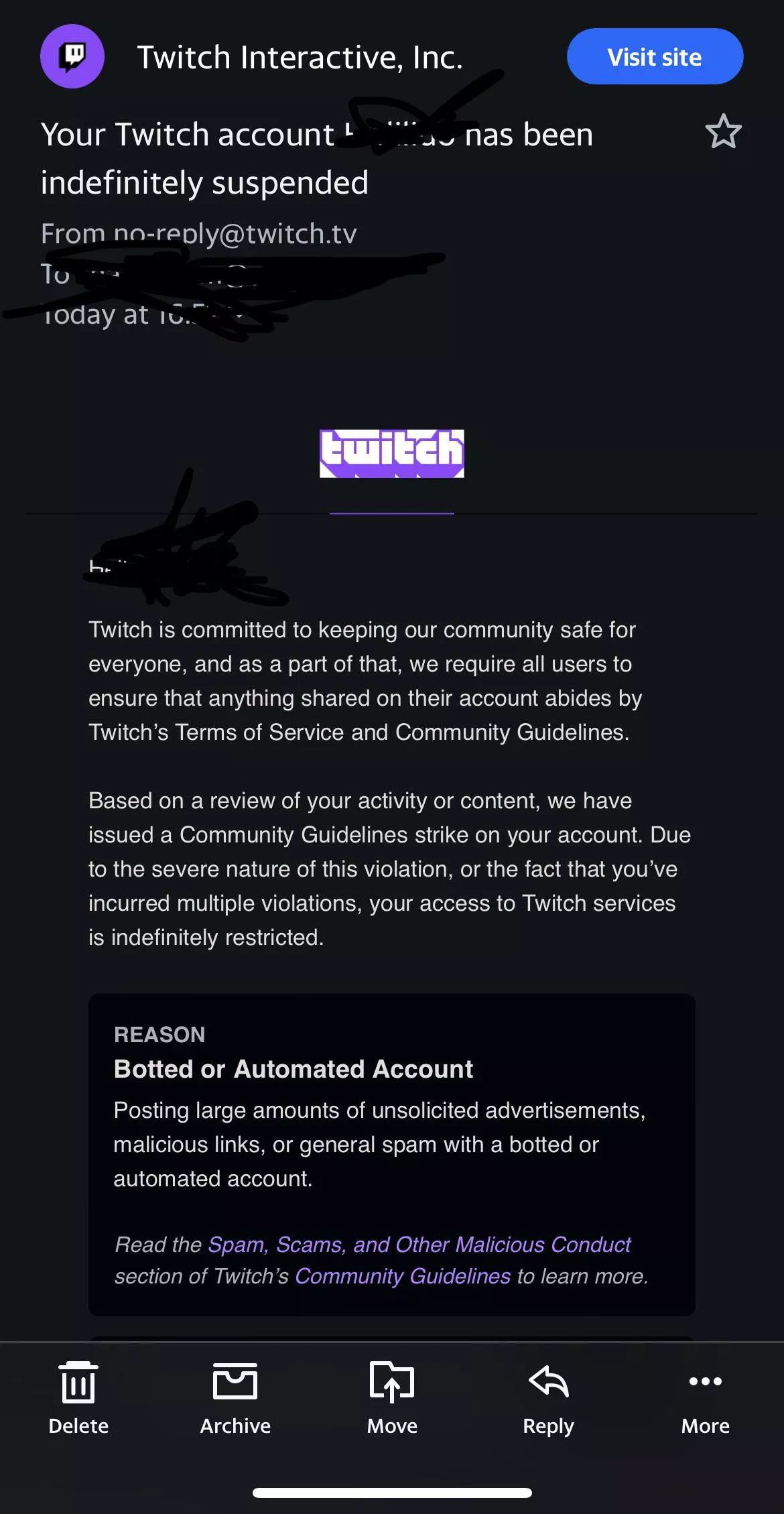 I received this email today and I rarely use Twitch. I only follow a couple of channels and I watch one channel only, like once a week or so and never chatted. Can someone explain what would it be? I received this email today and I rarely use Twitch. I only follow a couple of channels and I watch one channel only, like once a week or so and never chatted. Can someone explain what would it be?