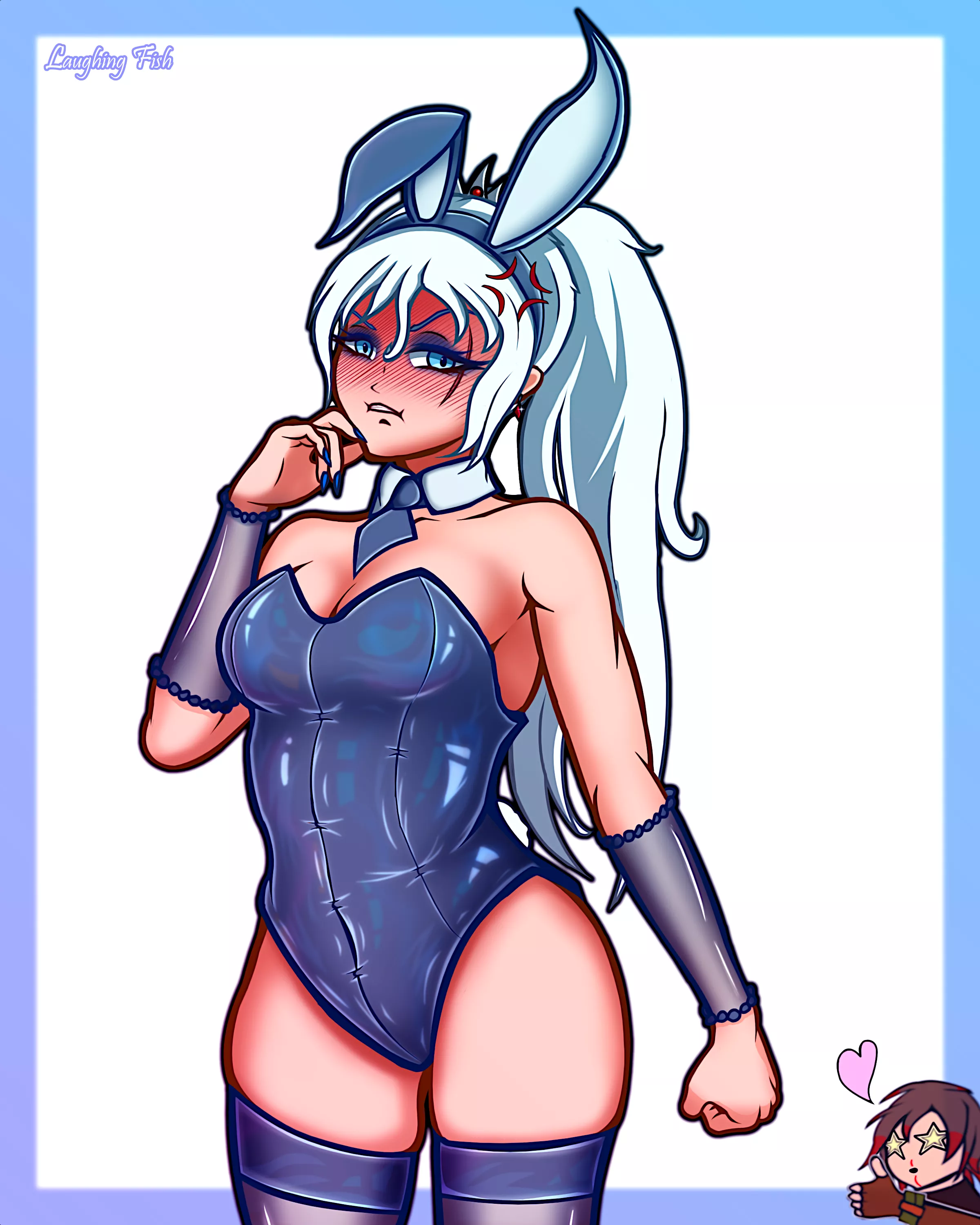 My attempt to draw Weiss (reluctantly) dressed as a bunny girl for her dolt [Laughing_Fish]
