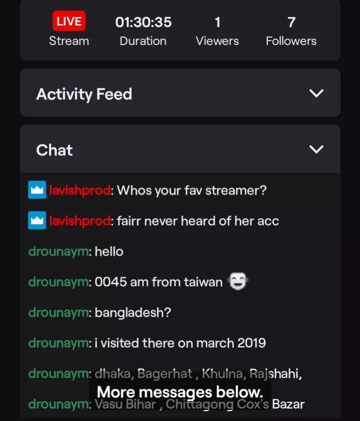 streamed last night and two people came in and chatted. and that just reminded me why i wanted to stream myself in the first place. keep up the grind guys it will pay off. my goal is to entertain people in any way i can and seeing people watch it was mor