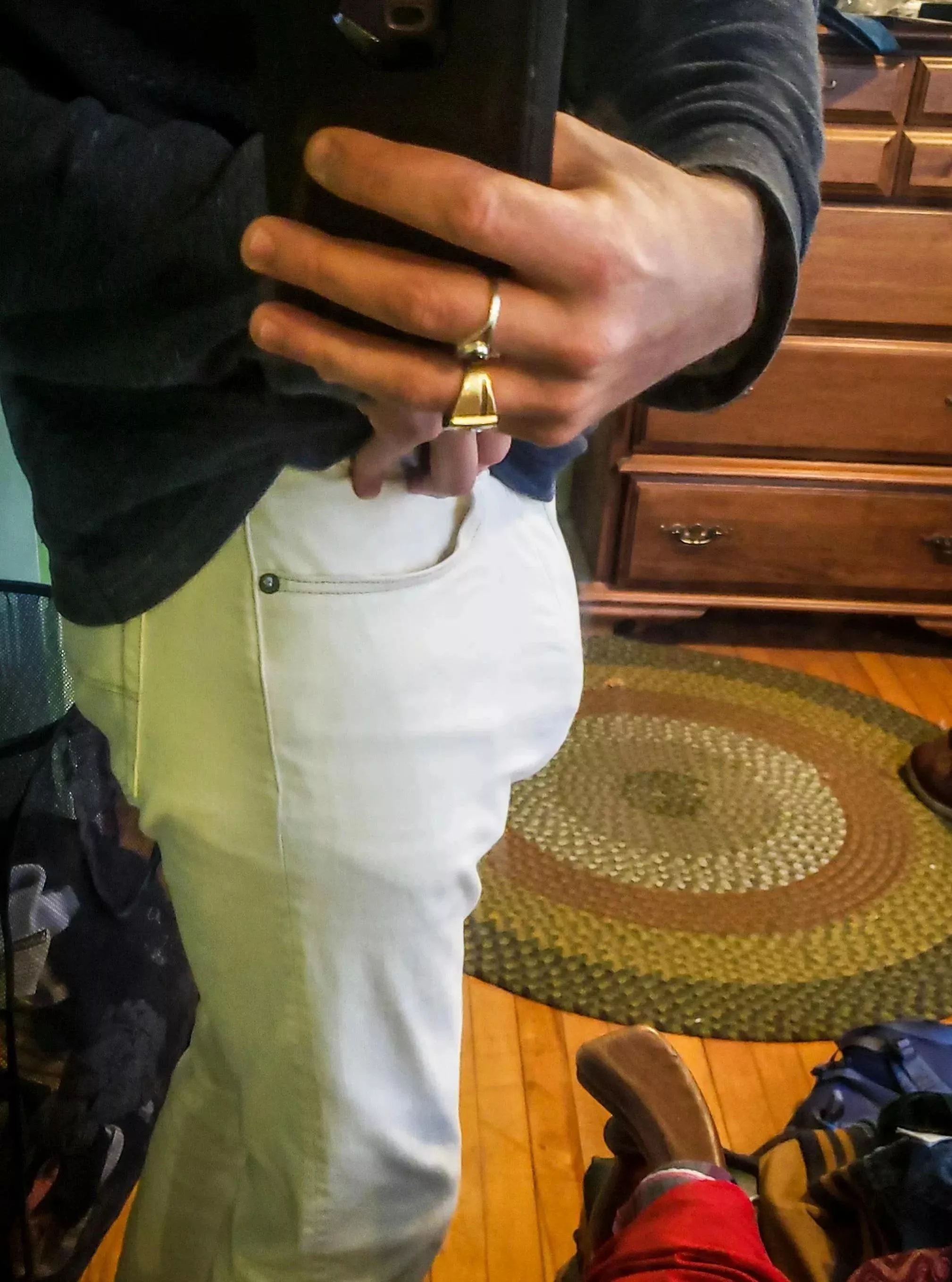 These white pants really show off my assets.