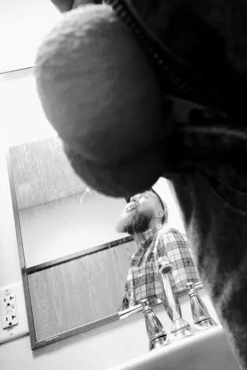 an elegant photo of me licking my own balls