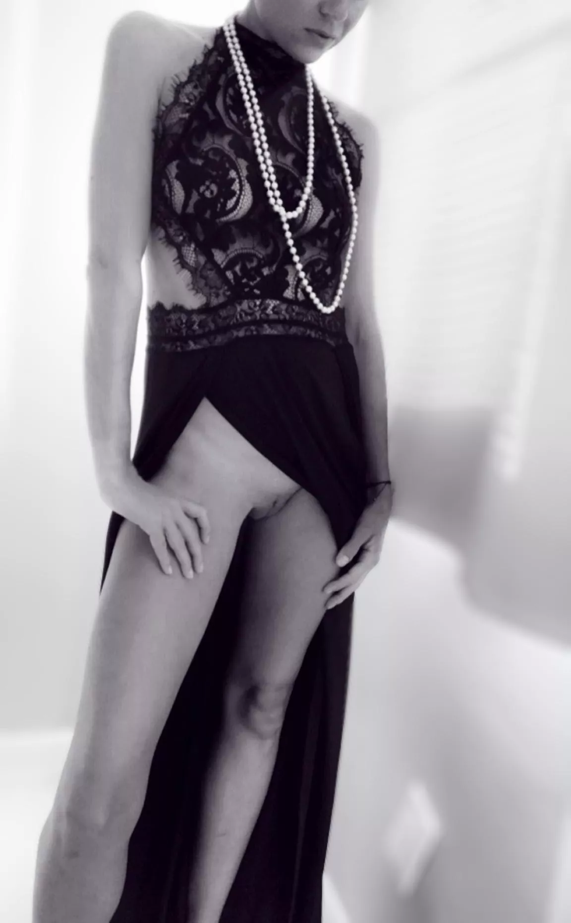 Getting ready for a formal event. No panties.