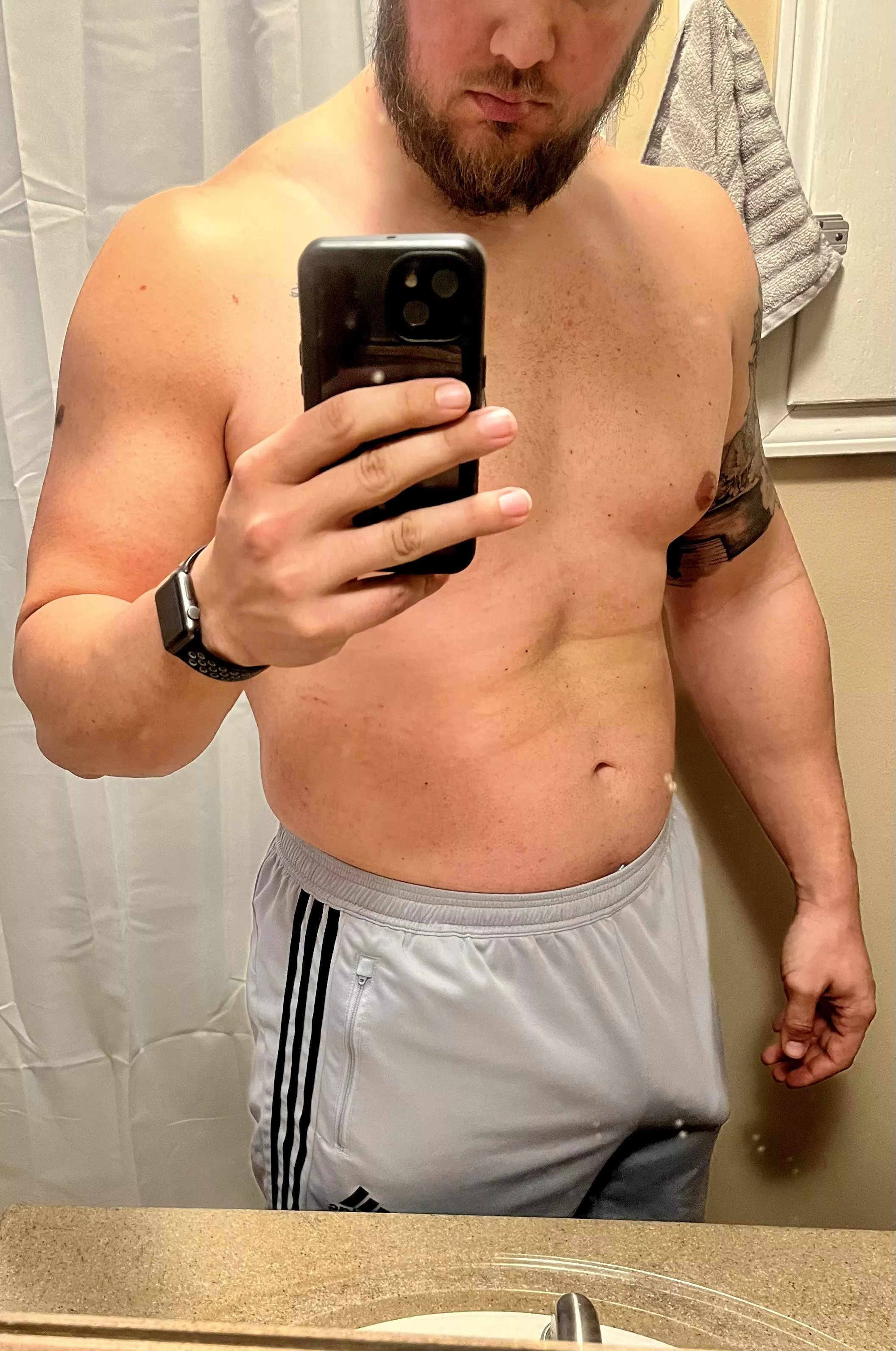 Gray shorts, gray sweats, or nothing at all?