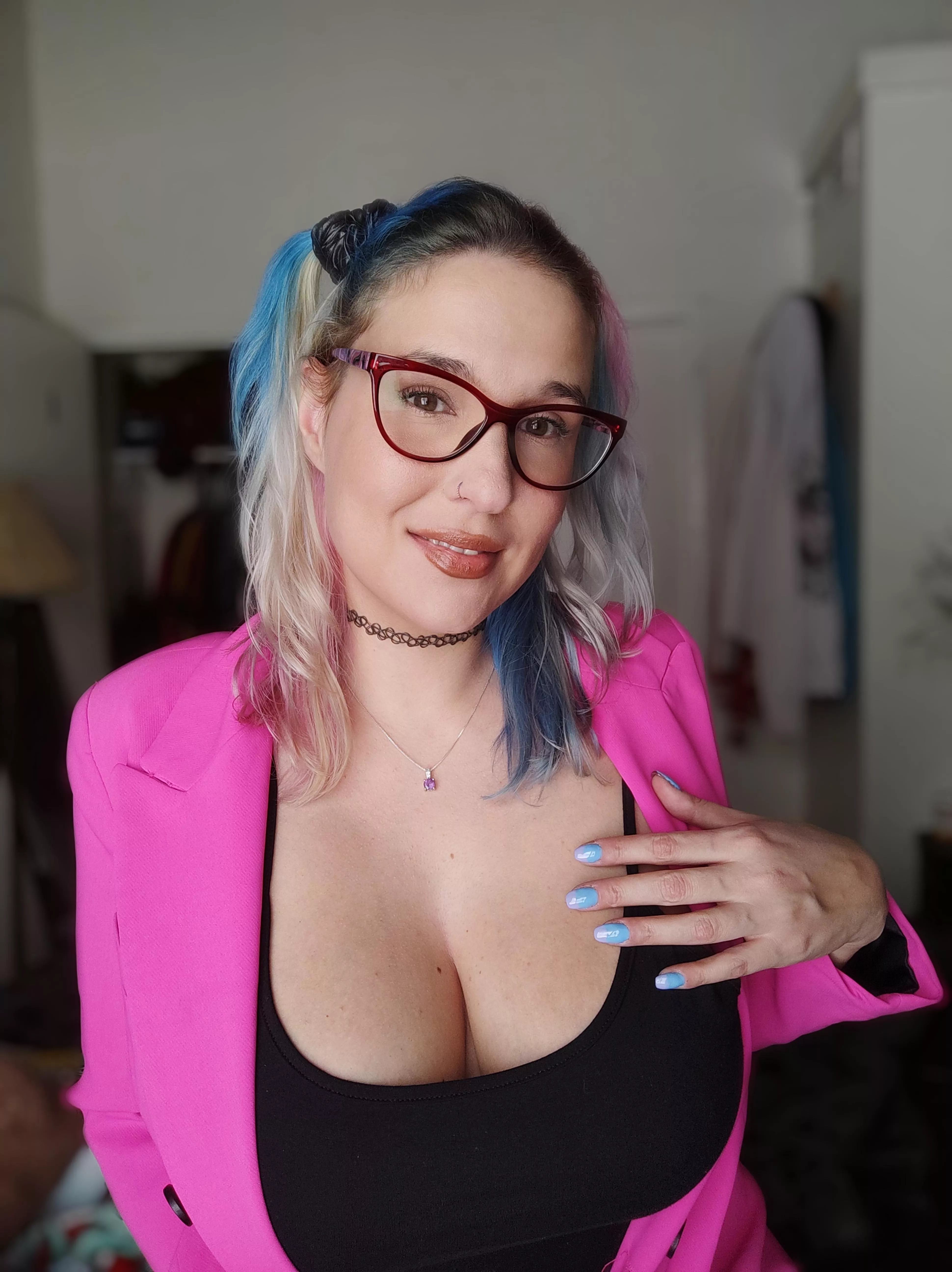 Love wearing business casual braless like this