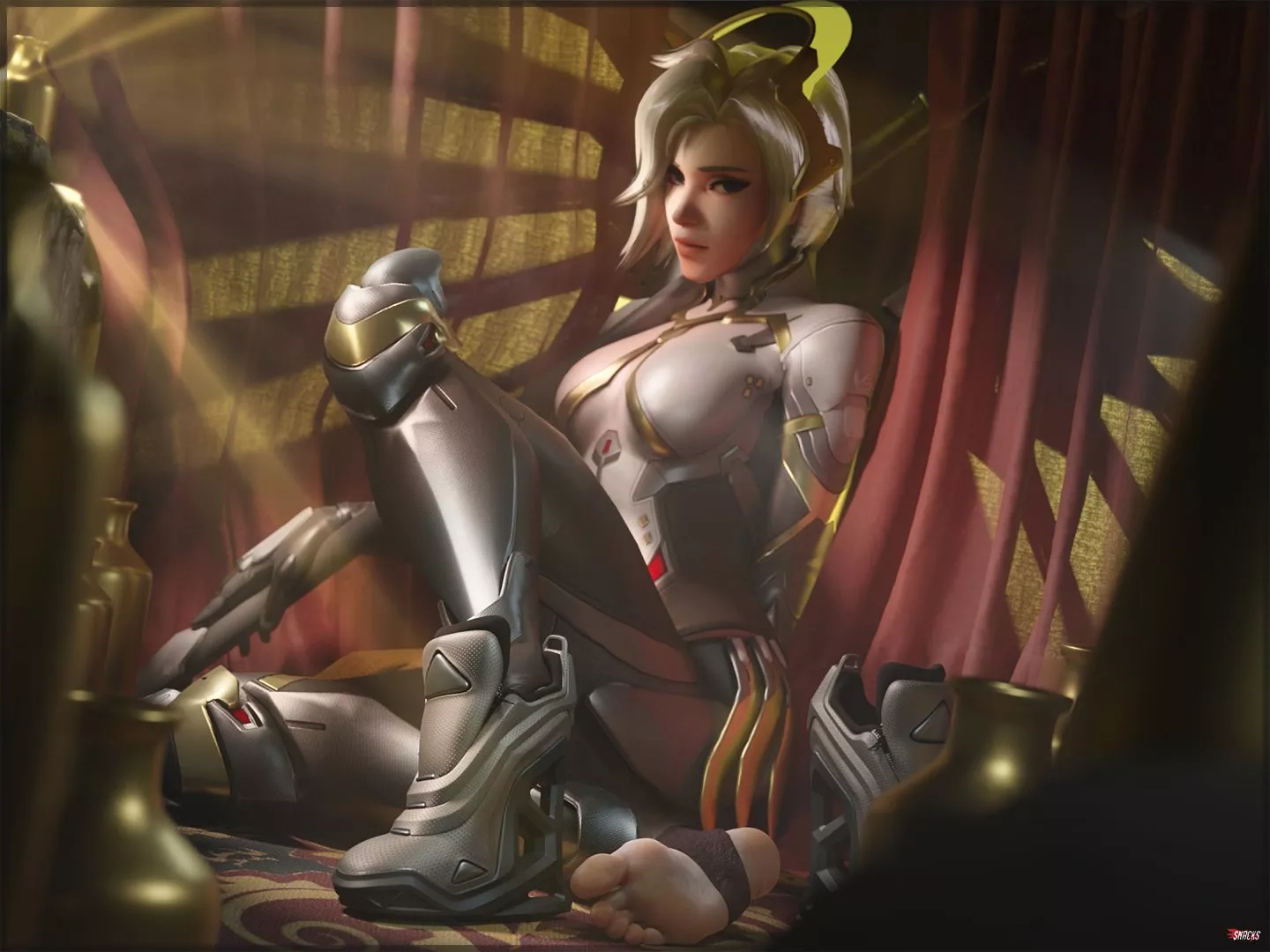 Mercy Teasing With One Boot Off (snacks) [Overwatch]