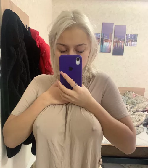 No bra in a home t-shirt