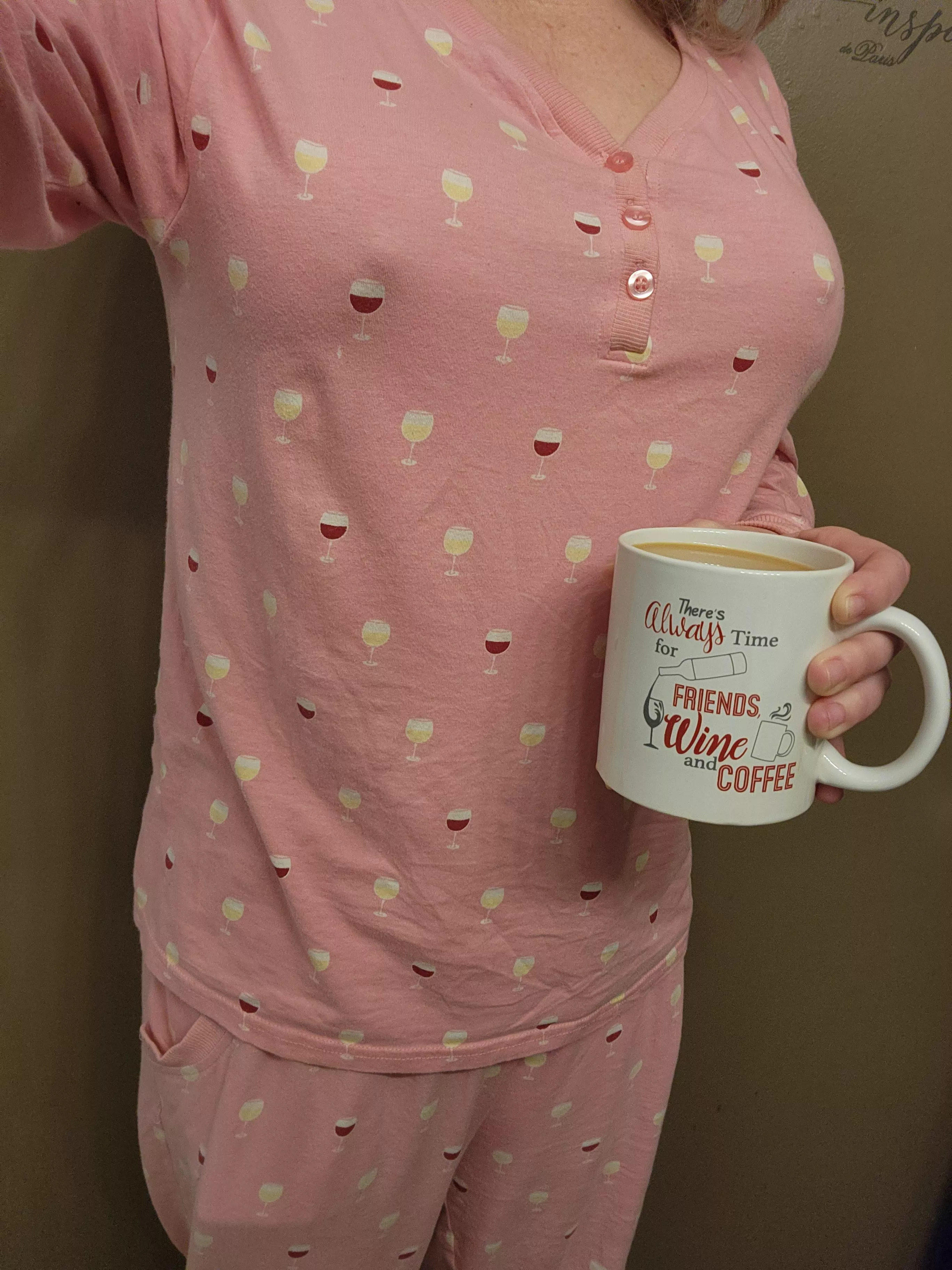 There is always time for friends, wine and coffee. oh and nips too.