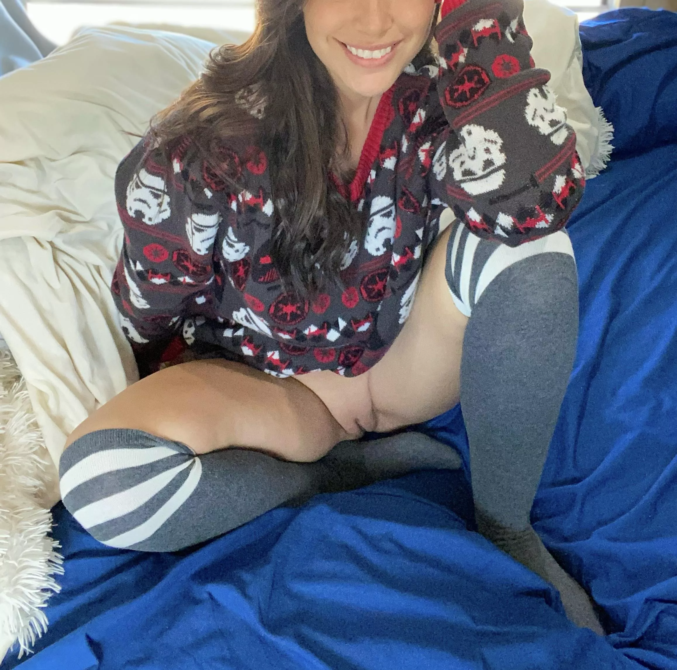 Thigh high socks are perfect on a cold day!