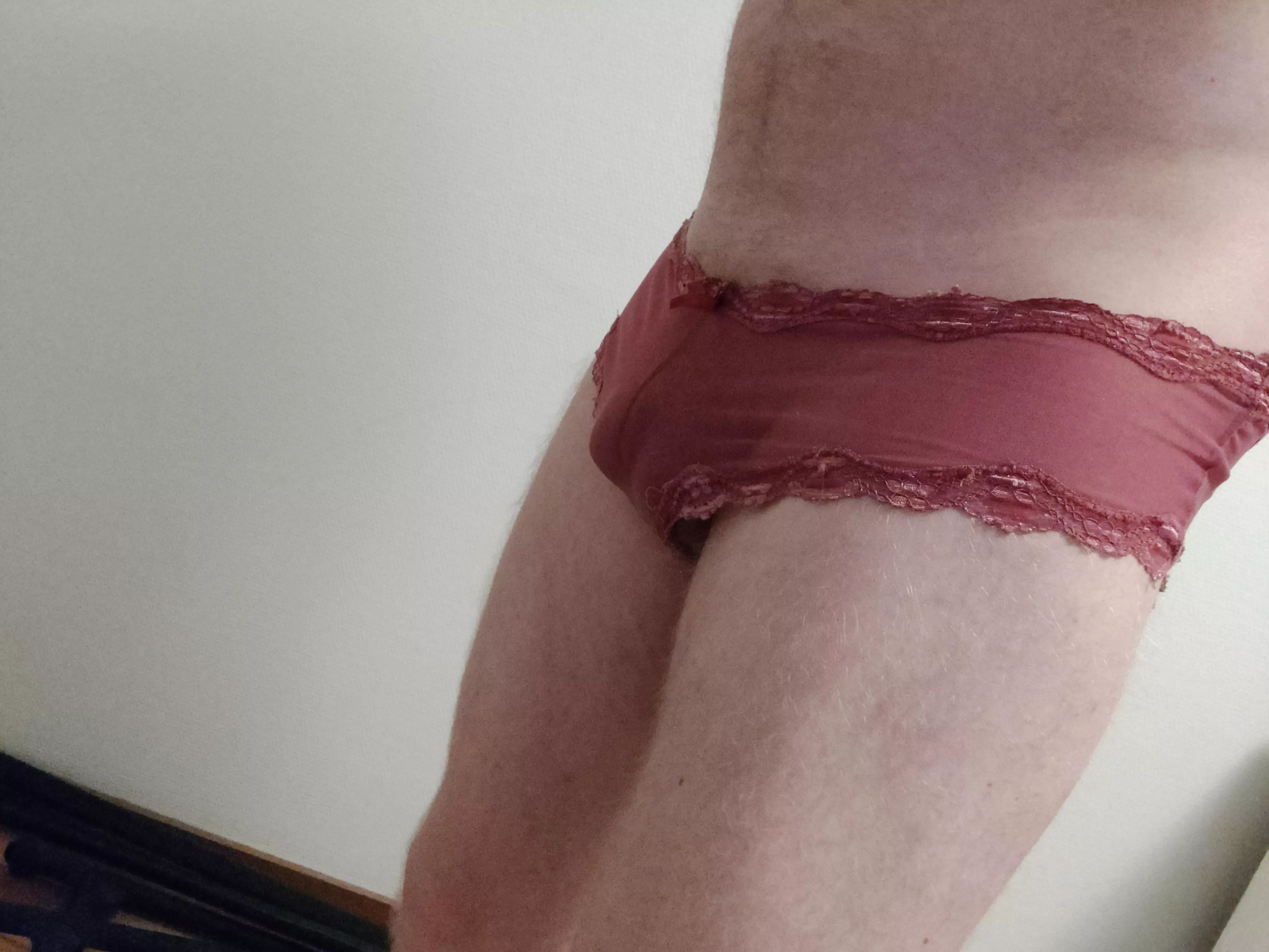 Trying on my wife's panties for fun