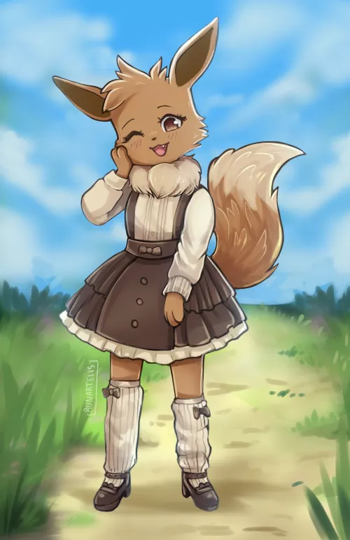Cute Eevee wearing a dress. [Runartelis]