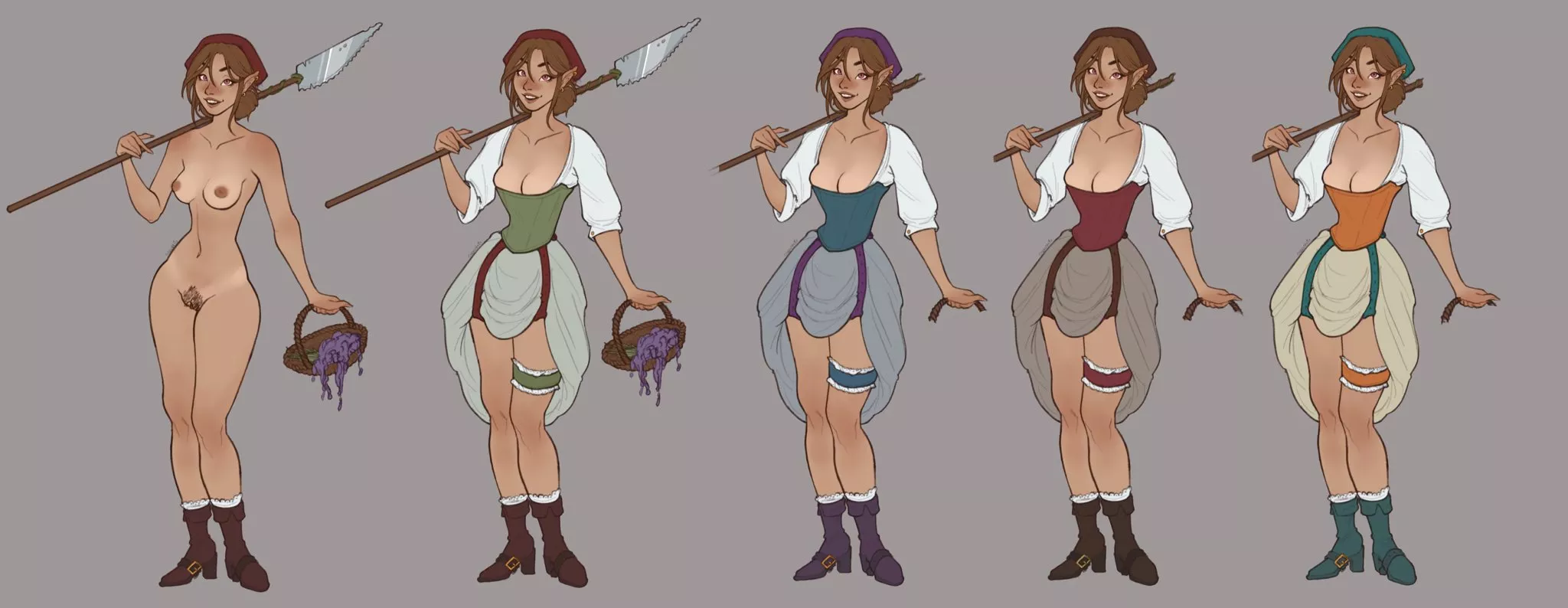 Eladrin farmer girl variations, by @succubrin