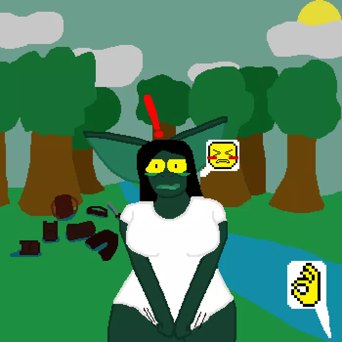 Goblin is given a shirt to cover up(barely)