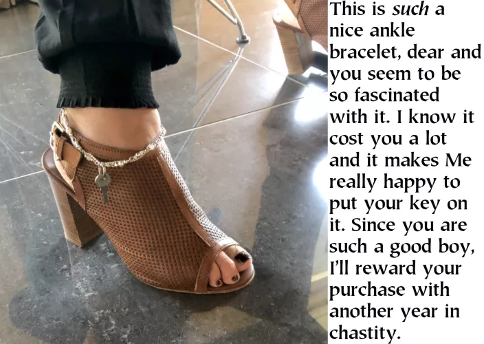 His compulsion has just purchased himself another year in chastity. And since that pleases Her, she will let everyone know his status.