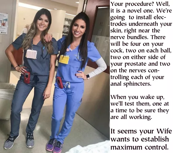It was at this time that he noticed the straps holding him in the bed. Before he went to the Clinic, his Wife had removed his chastity cage—he had thought so that he would not be embarrassed.