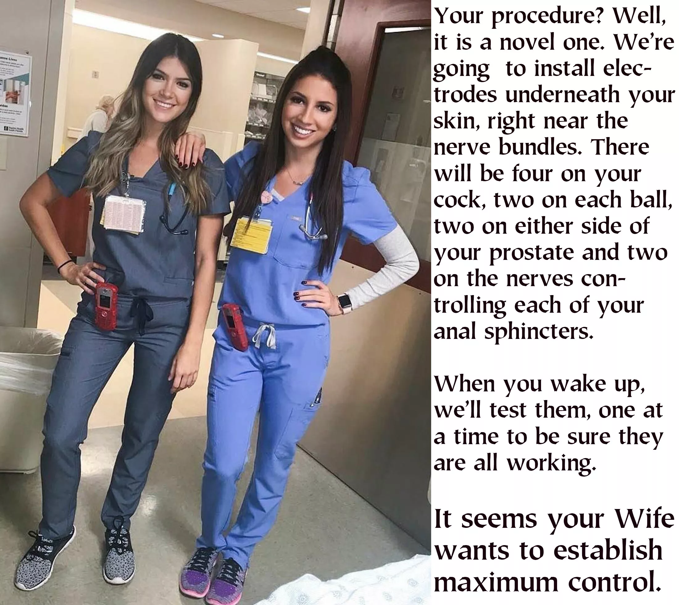 It was at this time that he noticed the straps holding him in the bed. Before he went to the Clinic, his Wife had removed his chastity cage—he had thought so that he would not be embarrassed.