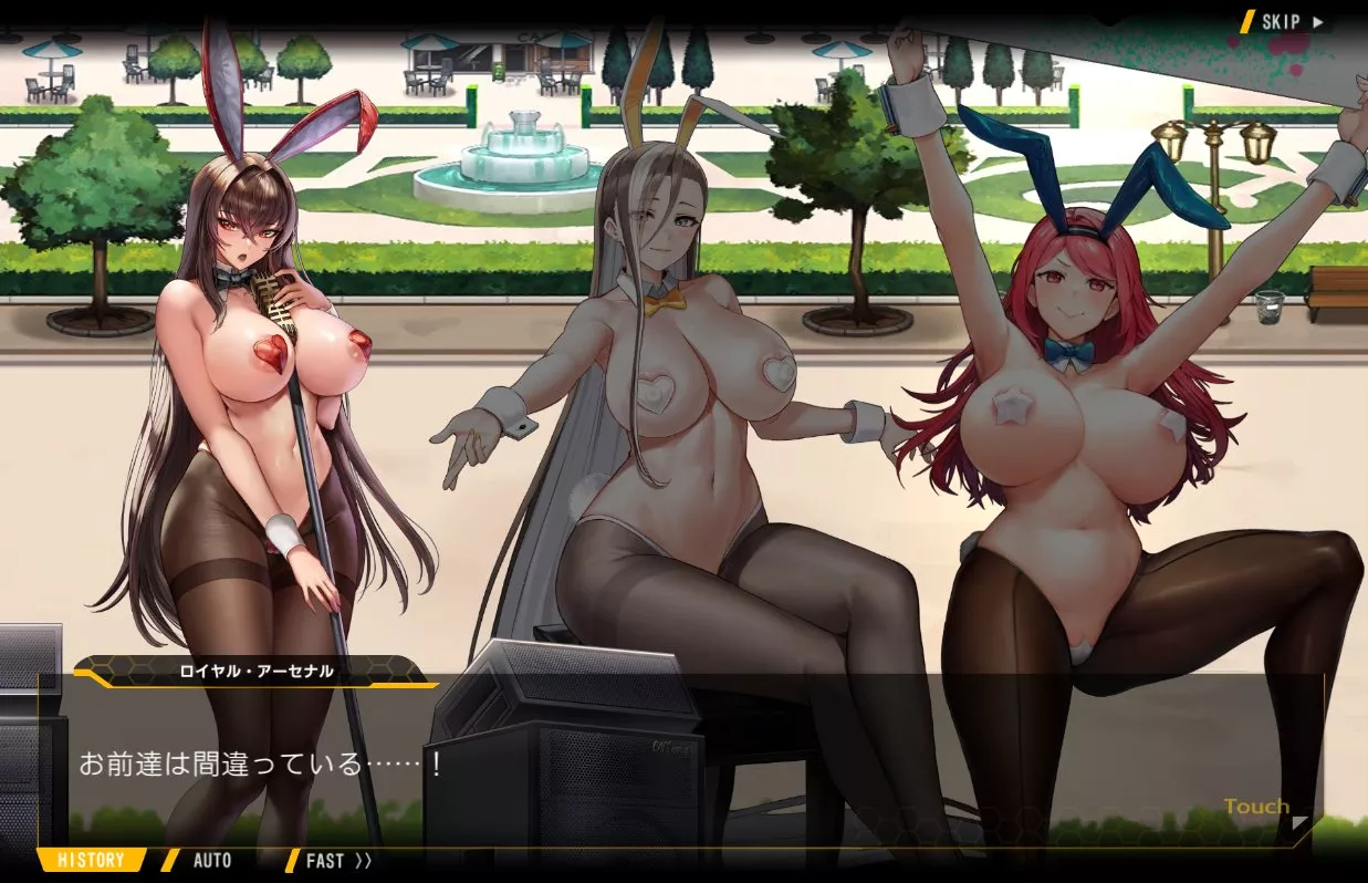 LF Color source: foreign text, big breast, game(probably mobile gacha), reverse bunny suit