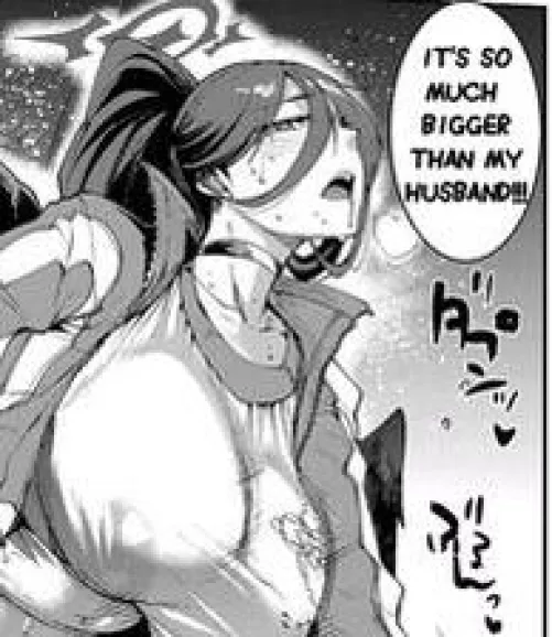 LF mono source: “IT’S SO MUCH BIGGER THAN MY HUSBAND!!!”, 1girl, ponytail, huge boobs, tracksuit, black hair