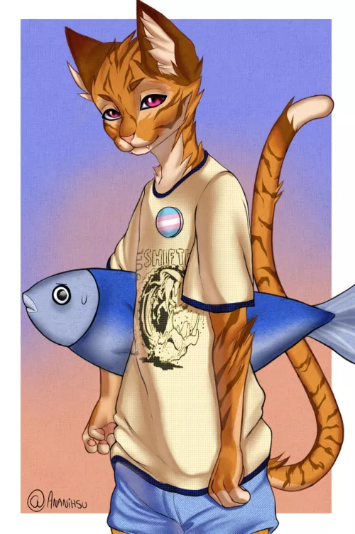 little guy and his favorite plushie (it's full of catnip) | art by me