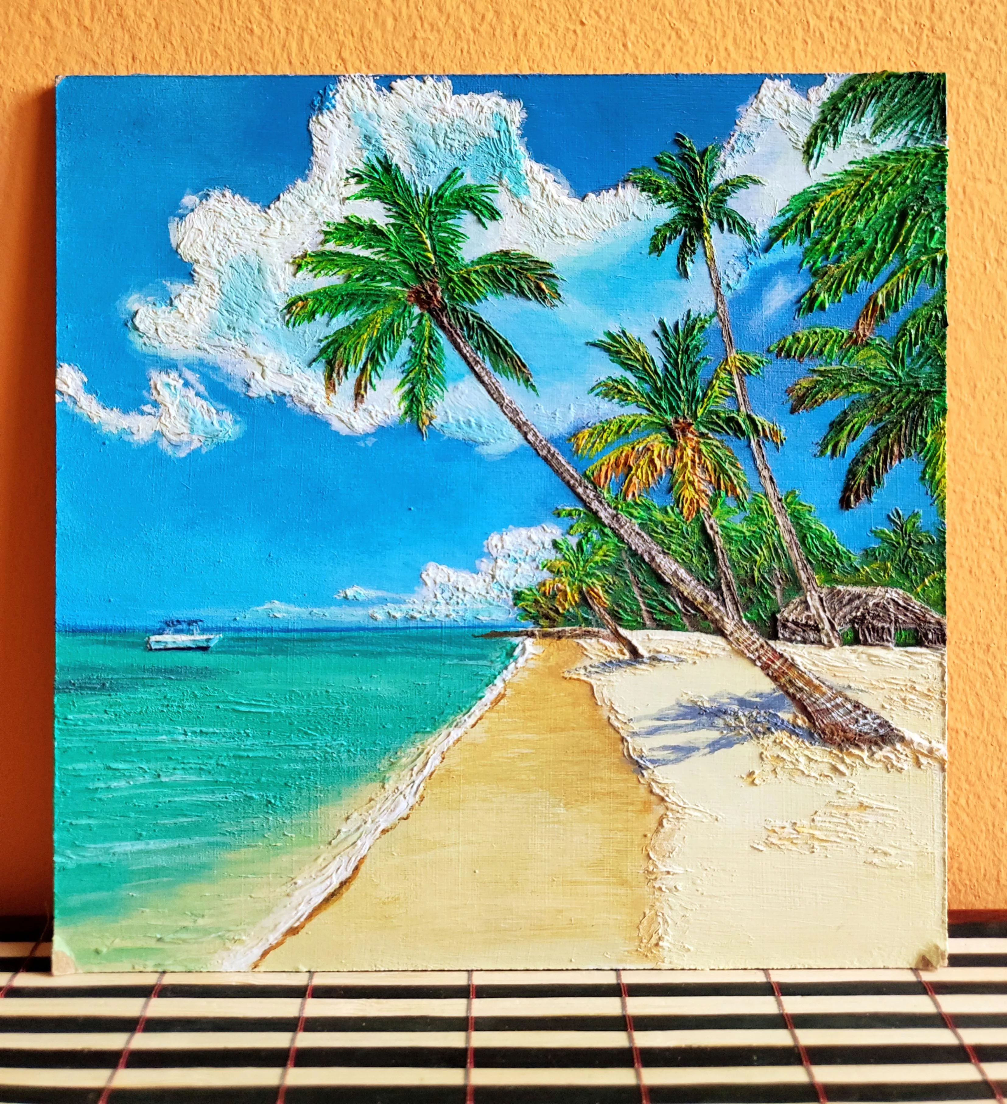 My acrylic painting on a wood slice with a hint of modeling paste