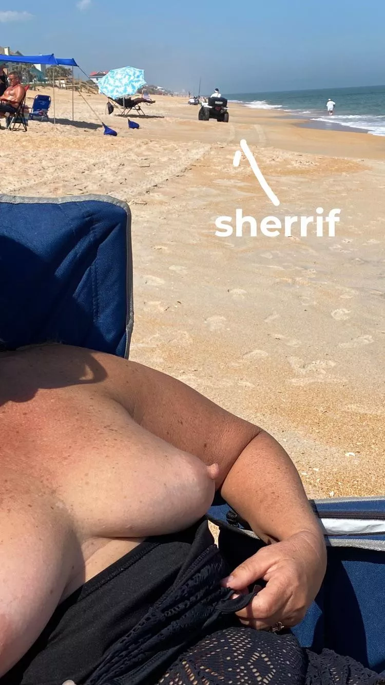 NSFW, (OC), public beach w/ sherif patrolling 😳😁