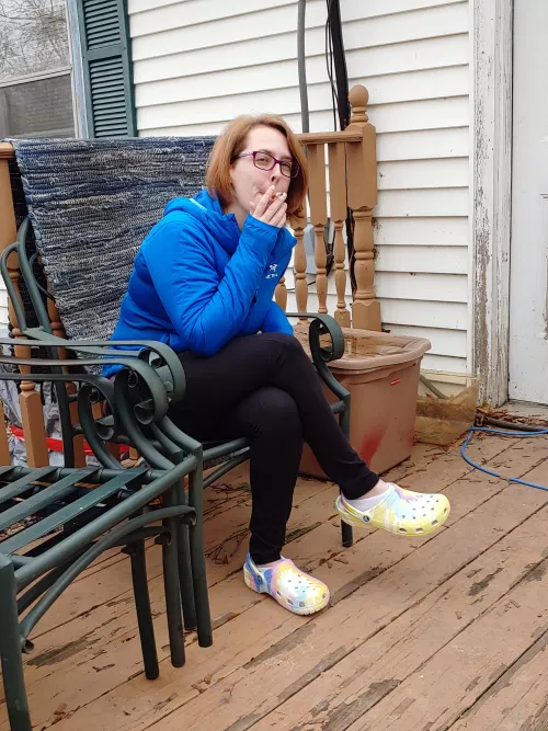 sitting on the deck smoking