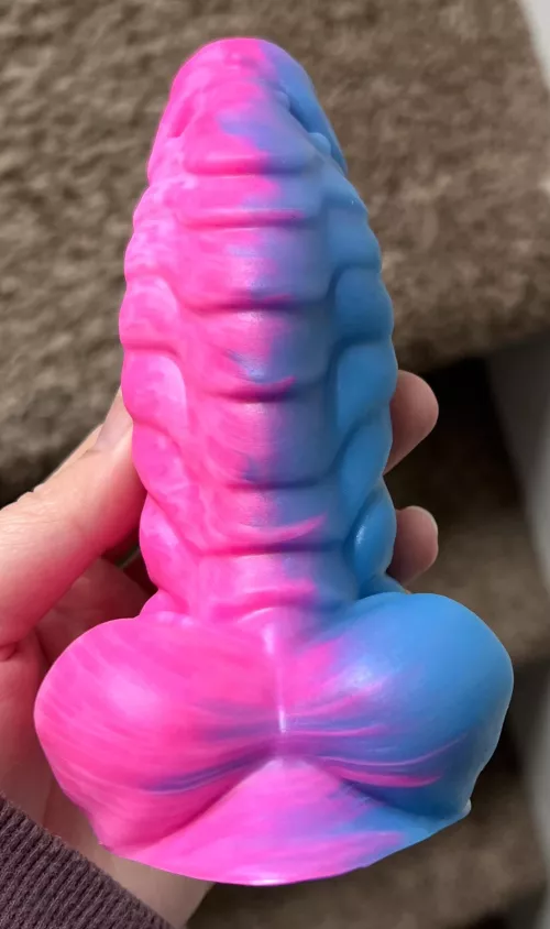 This adorable mini Flint arrived today! Look at the feathering of colors on the balls!! I love it!!