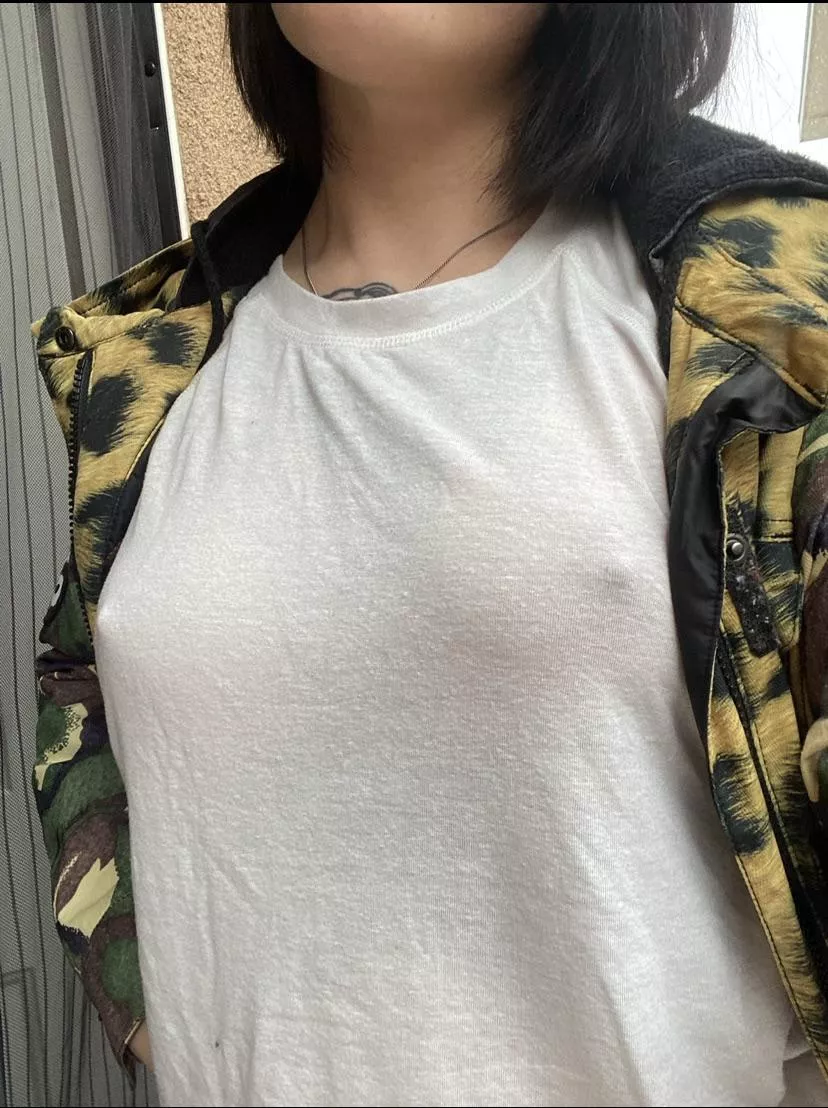 Wearing my fav shirt out in public to run errands. Still winter so I need a jacket.