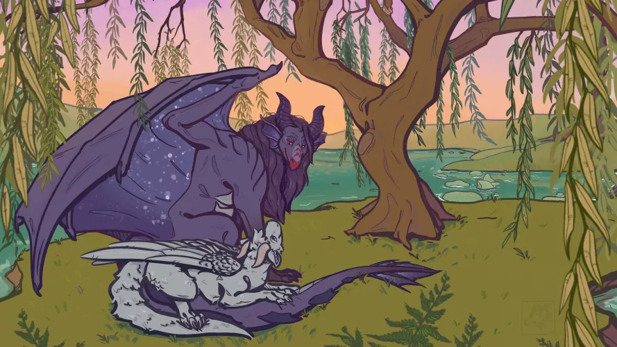 Affectionate dragons (first time posting here! art by me)