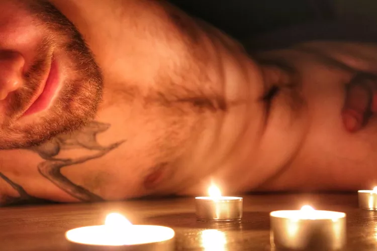 Feeling free with my hands tied behind my back, lying on the ground