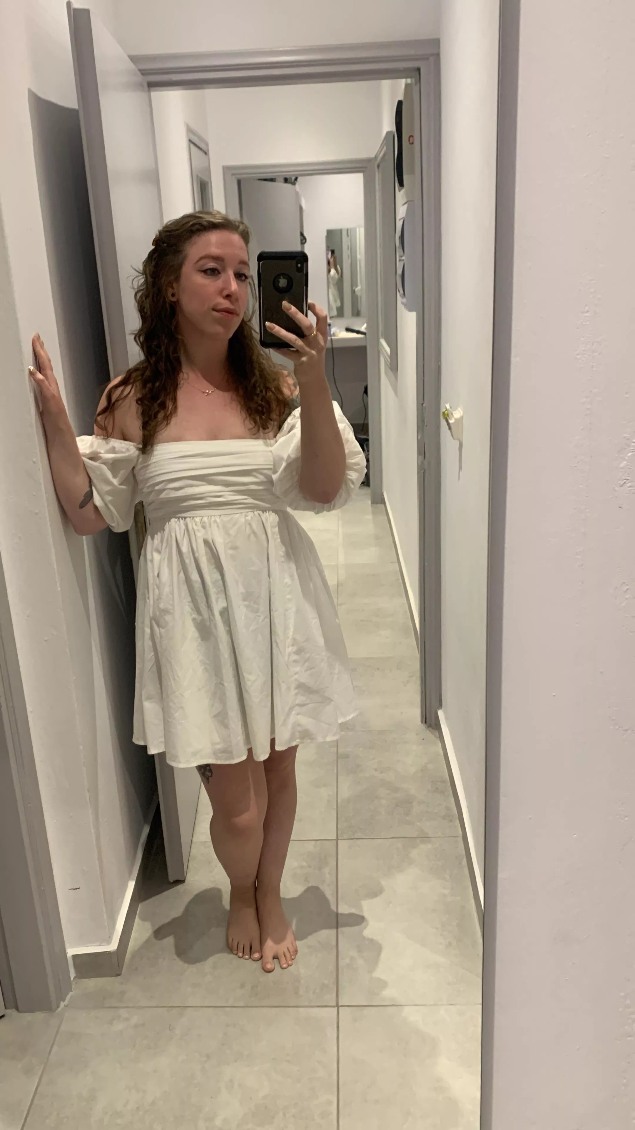 I hope you enjoy a white babydoll dress [F]