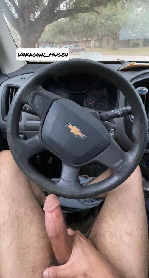 Playing with my cock in my work truck hoping I’ll get caught
