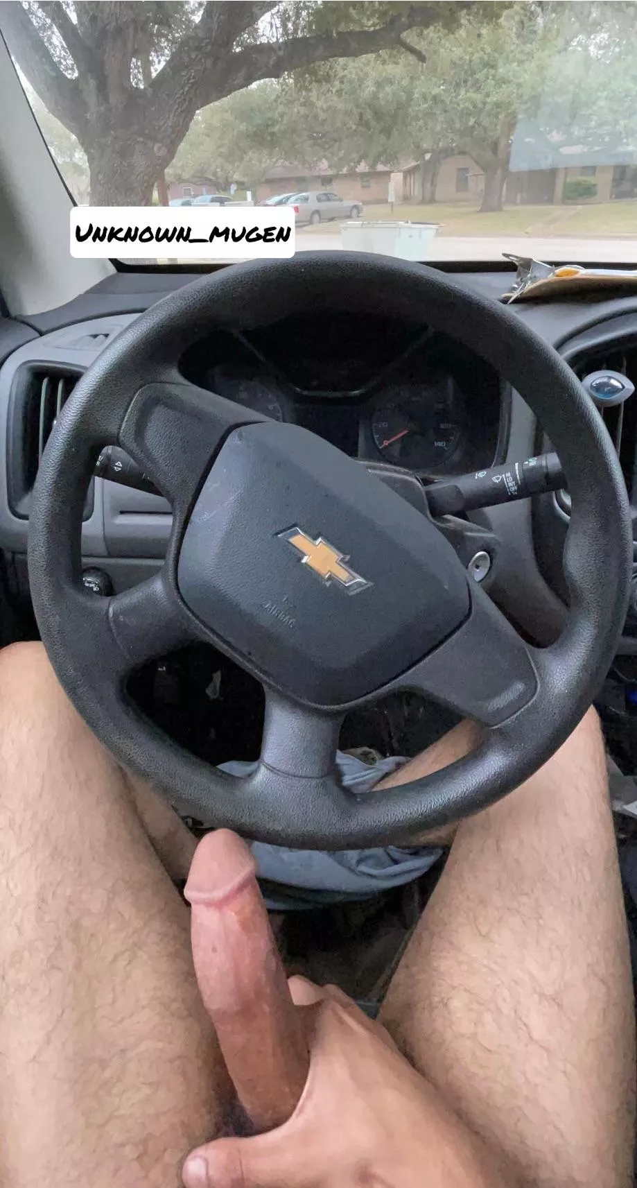 Playing with my cock in my work truck hoping I’ll get caught
